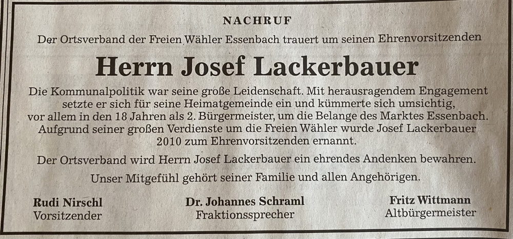 Todesanzeige Lackerbauer